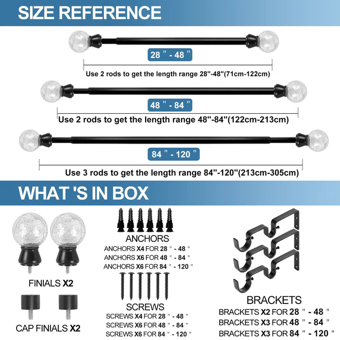 Urbanest Crackle Glass Manhattan 1-inch 3-4-inch Double Drapery Curtain Window Rod Set