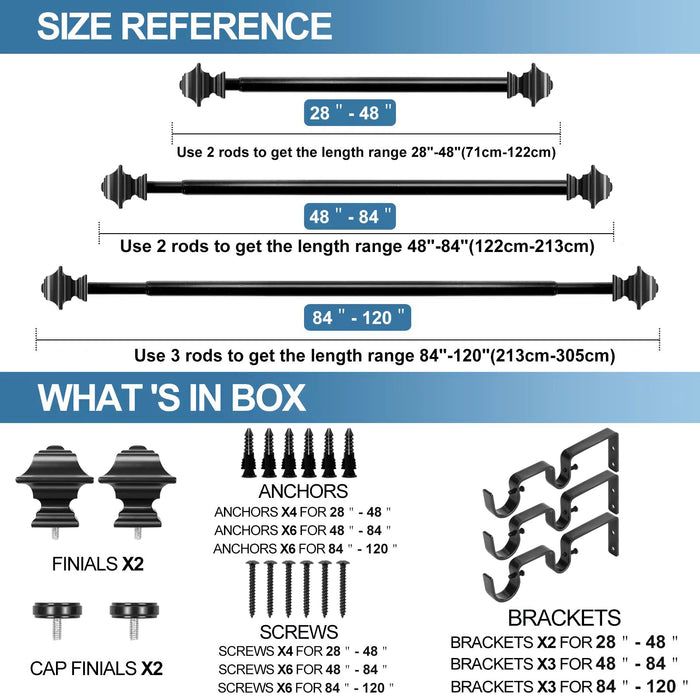Urbanest Pila Manhattan 1-inch 5-8 inch Double Drapery Curtain Window Rod Set