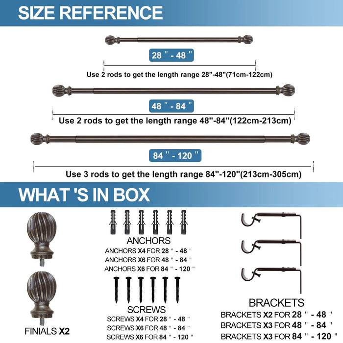 Urbanest 1-inch Diameter Lecca Adjustable Single Drapery Curtain Rod - 7 Finishes