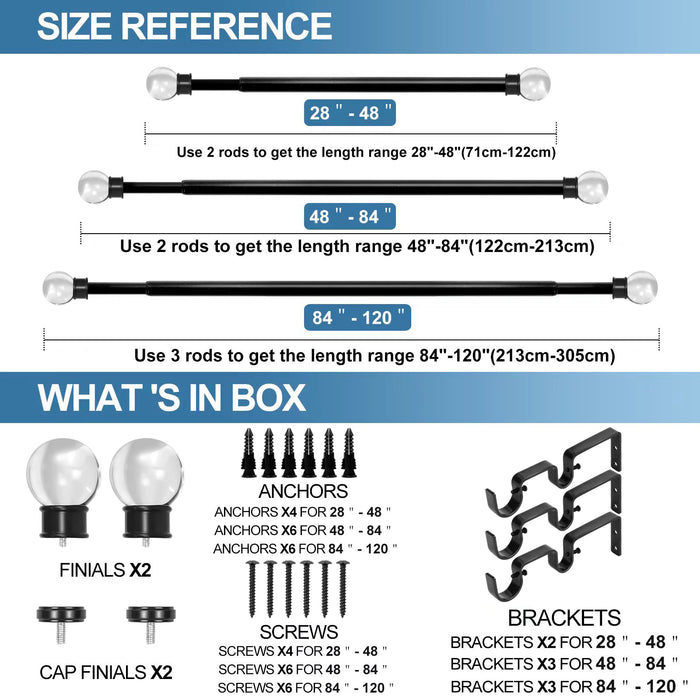 Urbanest Crystal Ball Manhattan 1-inch 5-8 inch Double Drapery Curtain Window Rod Set