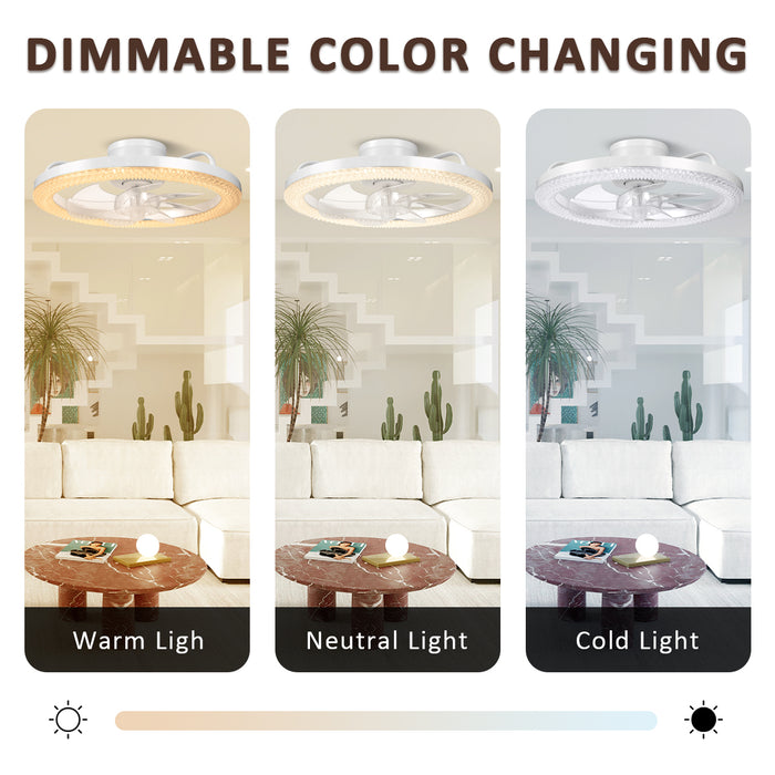 16.5" Low Profile Modern Flush Mount LED Ceiling Fan Fandelier Ceiling, Silent Reversible Motor, Diamond Design for Bedroom, Living Room, Indoor, Marine ( Black, White)