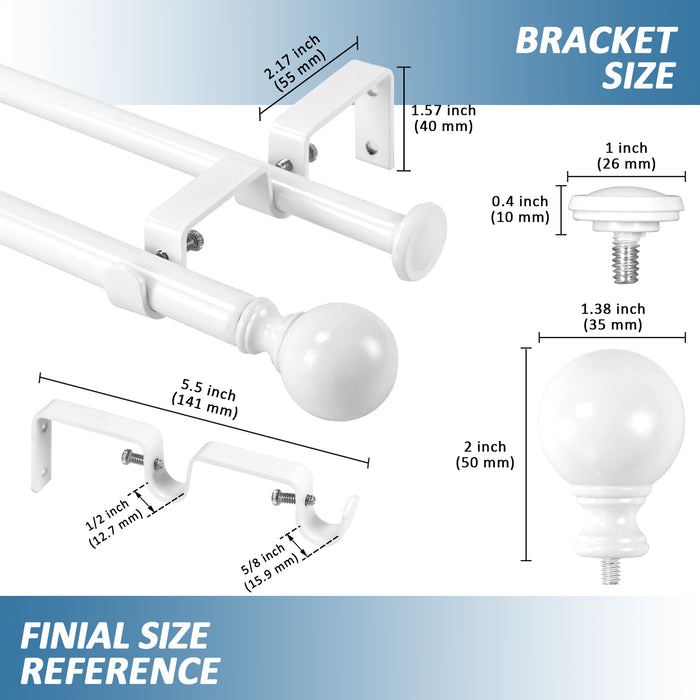 Urbanest Ball Adjustable Double Drapery Curtain Rod Set, 5-8"