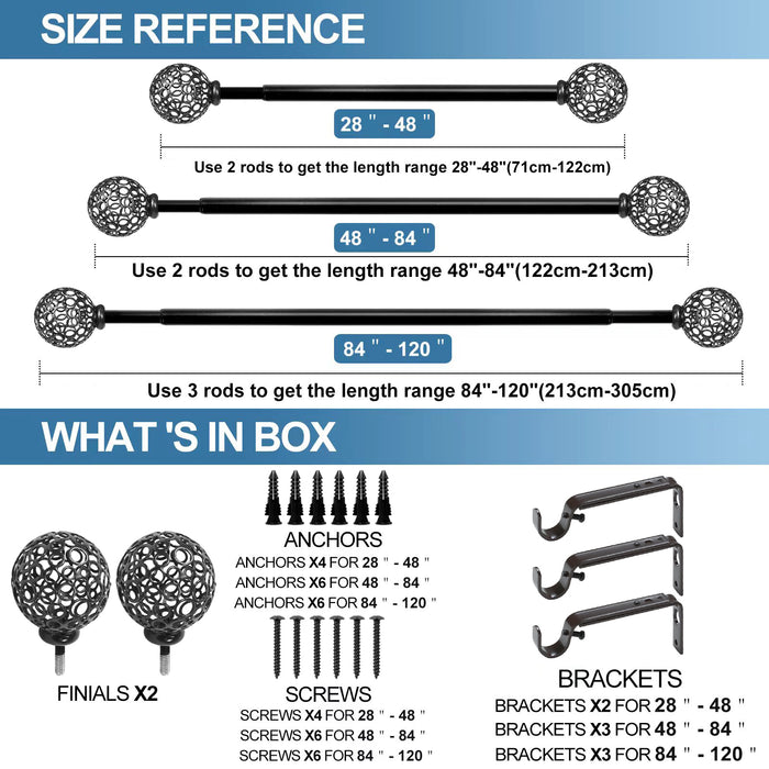 Urbanest Adjustable Planet Ball Finial Curtain Drapery Rod Set, 3-4-inch