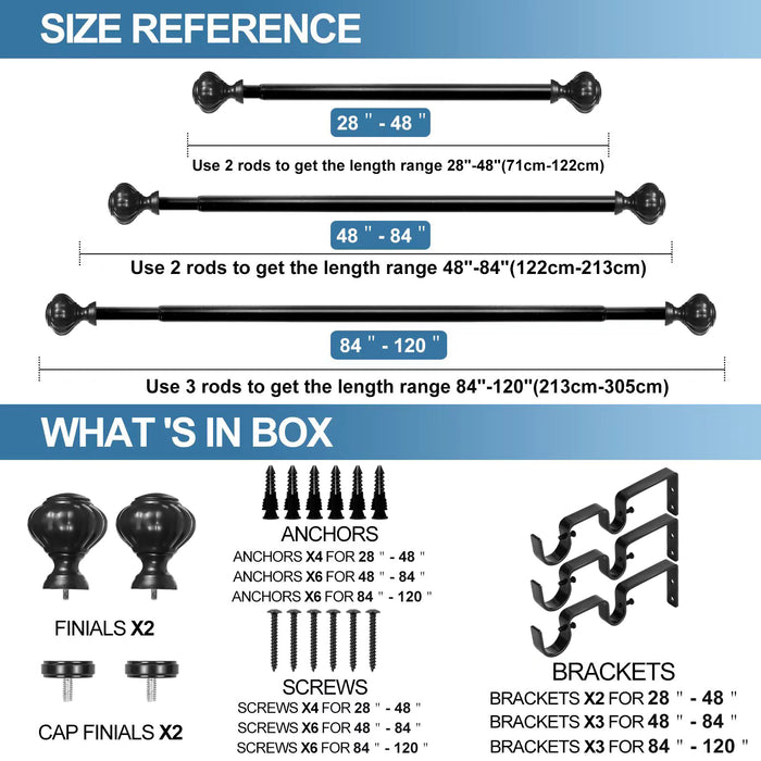 Urbanest Door Knob Manhattan 1-inch 5-8 inch Double Drapery Curtain Window Rod Set