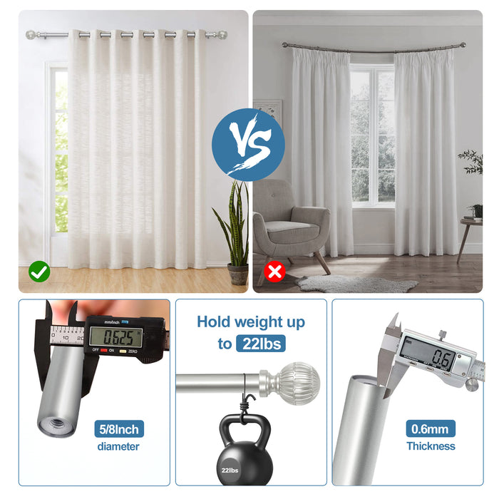 Urbanest 5/8" Single Telescoping Curtain Rod with Volle Ball Finials, 28"-120"