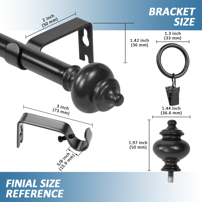 Urbanest Round Urn Adjustable Single Drapery Curtain Rod Set with Rings, 5-8"