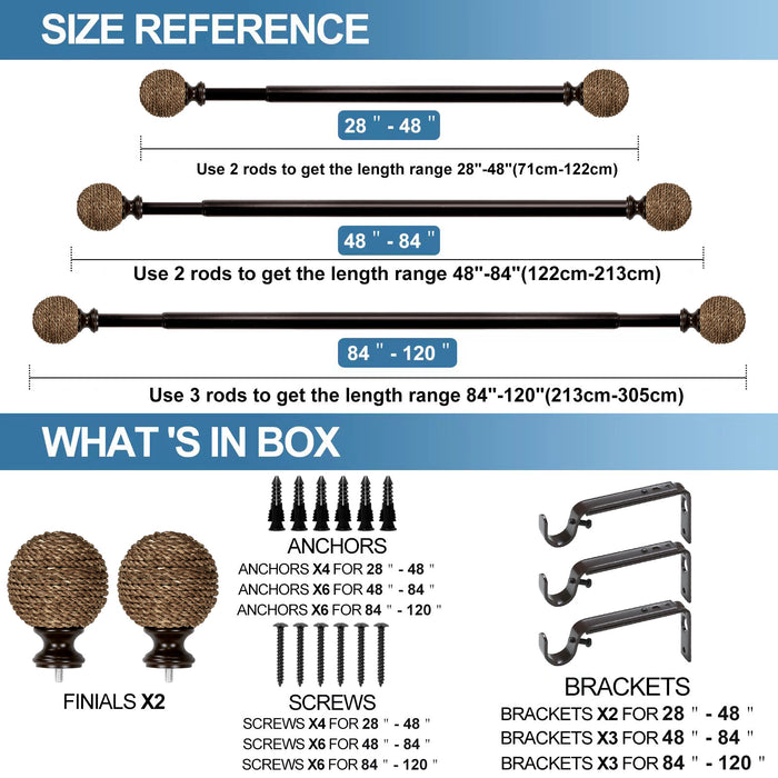 Natural Jute Ball 1" Diameter Curtain Rod