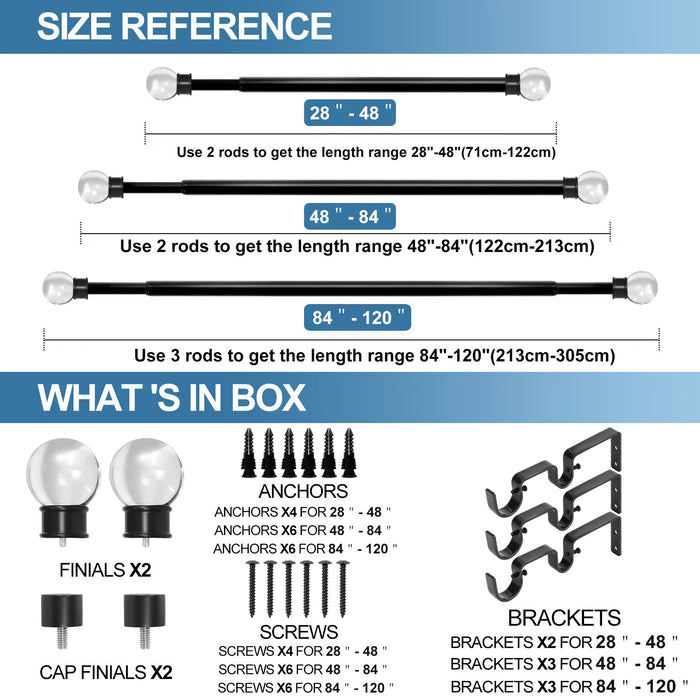 Urbanest Crystal Ball Manhattan 1-inch 3-4 inch Double Drapery Curtain Window Rod Set