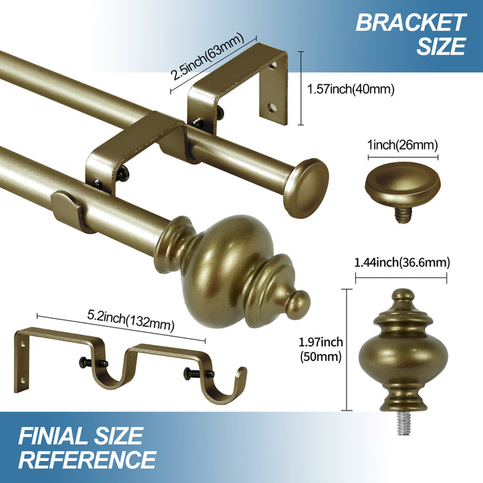 Urbanest Round Urn Adjustable Double Drapery Curtain Rod Set, 5-8"