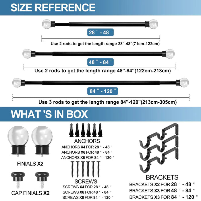 Urbanest Crystal Ball Flat Button 1-inch 5-8 inch Double Drapery Curtain Window Rod Set