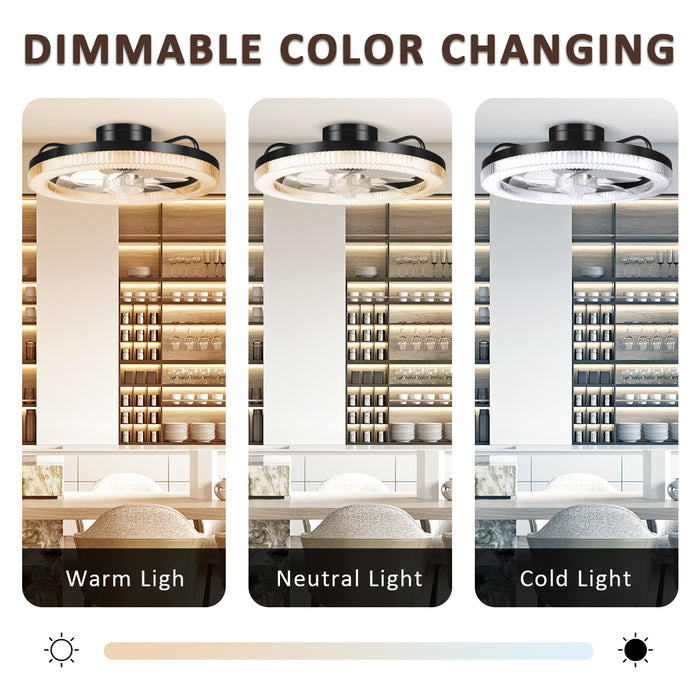 Ultra Low Profile Ceiling Fans with Lights and Remote Ultra Quiet 25 dB, 16.5" Modern Flush Mount Ceiling Fan LED Ceiling Fan Fandelier (Black, White)