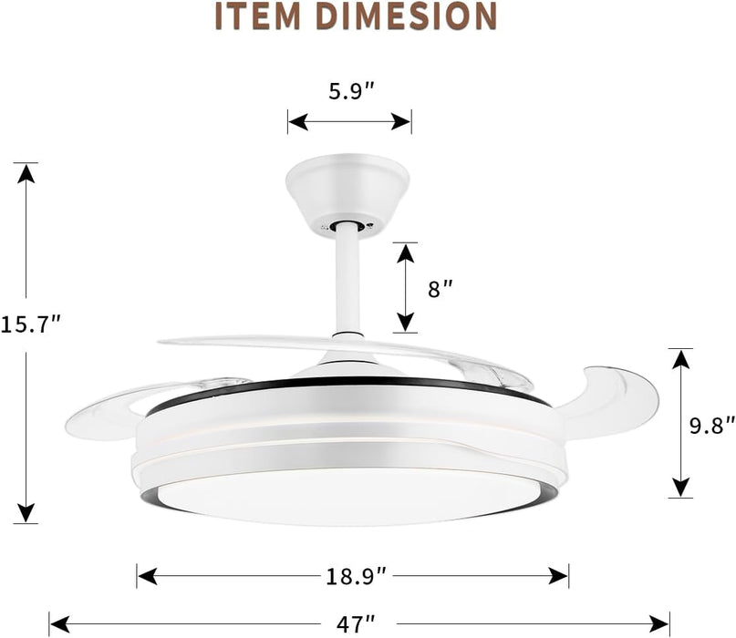 Urbanest Ceiling Light with Fans and Remote, 47 Inch Dimmable Ceiling Fans with LED Lighting, Smart Modern Ceiling Fan, 3 Color, 4 Blades, 6 Speed, Timer Setting(1/2/4H)