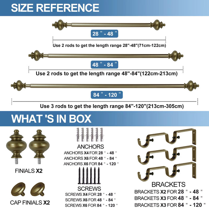 Urbanest Round Urn Adjustable Double Drapery Curtain Rod Set, 5-8"