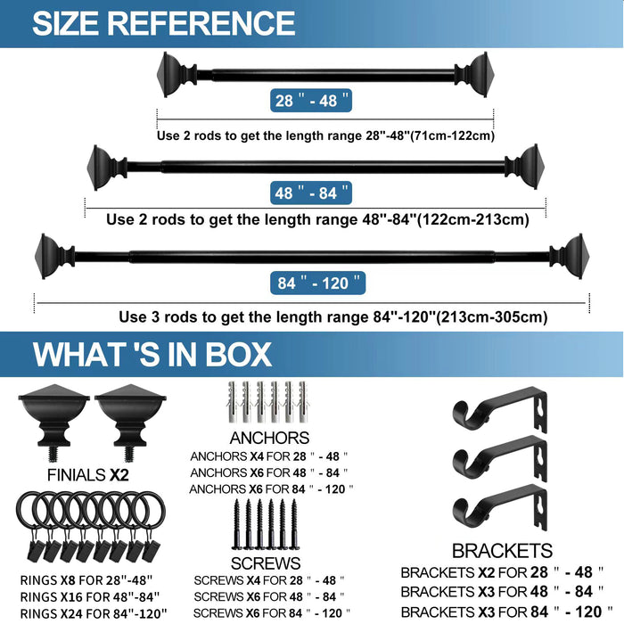 Urbanest Square Urn Adjustable Single Drapery Curtain Rod Set with Rings, 5-8"