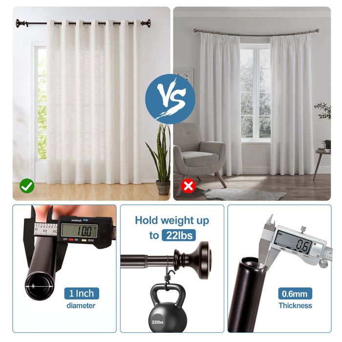Urbanest Semplice Flat Button 1-inch 5-8 inch Double Drapery Curtain Window Rod Set
