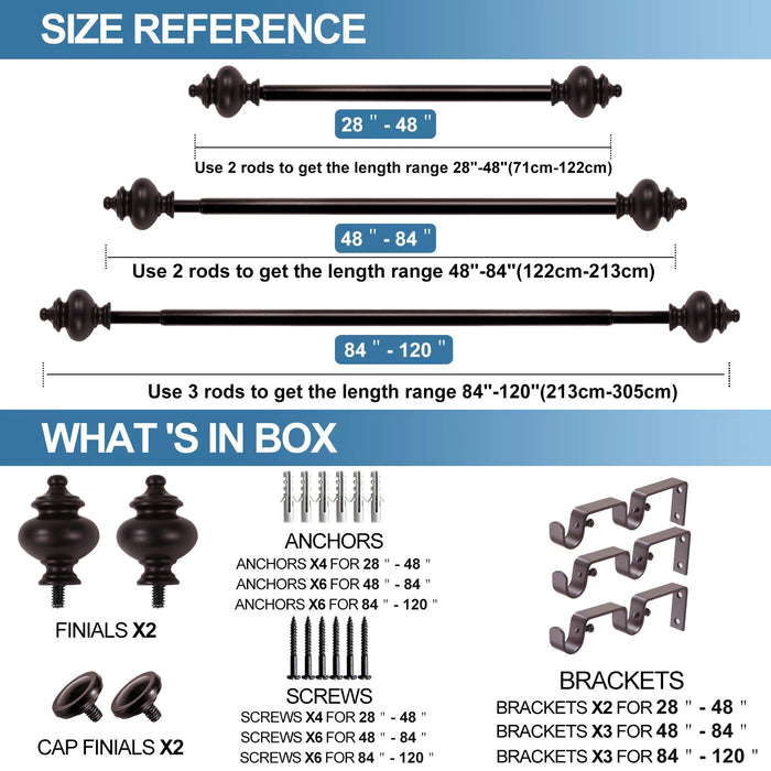 Urbanest Round Urn Adjustable Double Drapery Curtain Rod Set, 5-8"