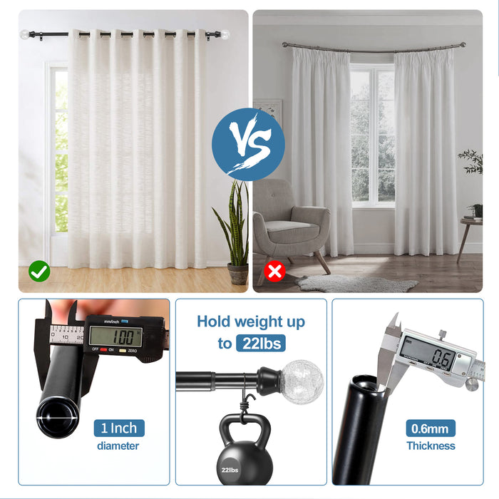 Urbanest Crackle Glass Flat Button 1-inch 3-4 inch Double Drapery Curtain Window Rod Set