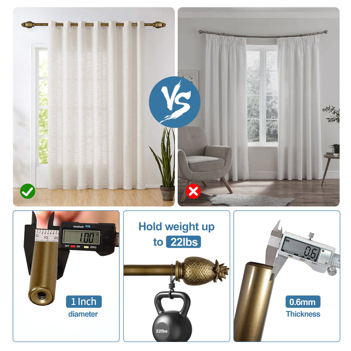 Urbanest 1-inch Diameter Pineapple Adjustable Single Drapery Curtain Rod - 4 Finishes