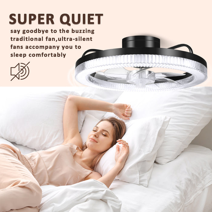 Ultra Low Profile Ceiling Fans with Lights and Remote Ultra Quiet 25 dB, 16.5" Modern Flush Mount Ceiling Fan LED Ceiling Fan Fandelier (Black, White)