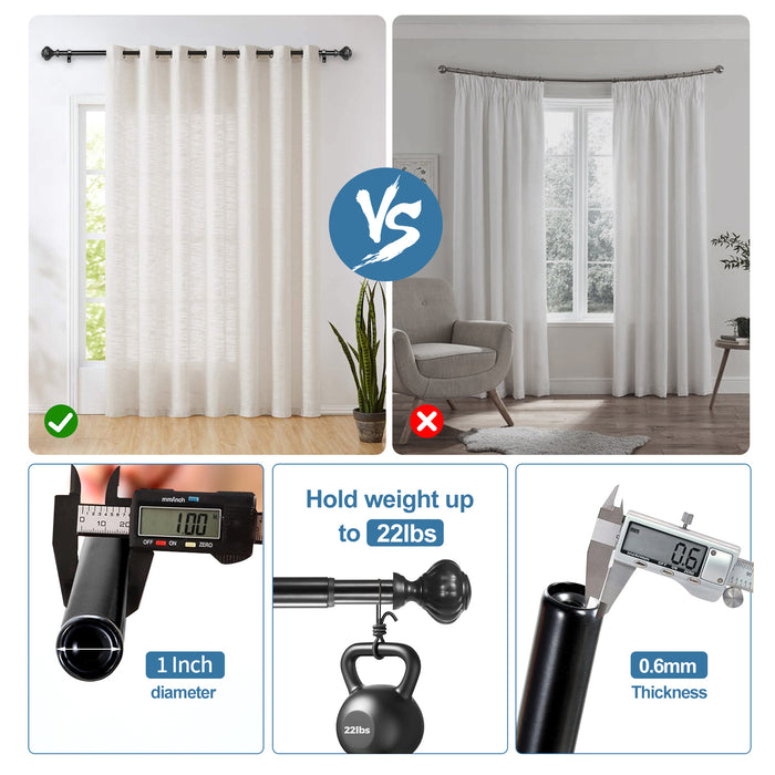 Urbanest Door Knob Manhattan 1-inch 3-4 inch Double Drapery Curtain Window Rod Set