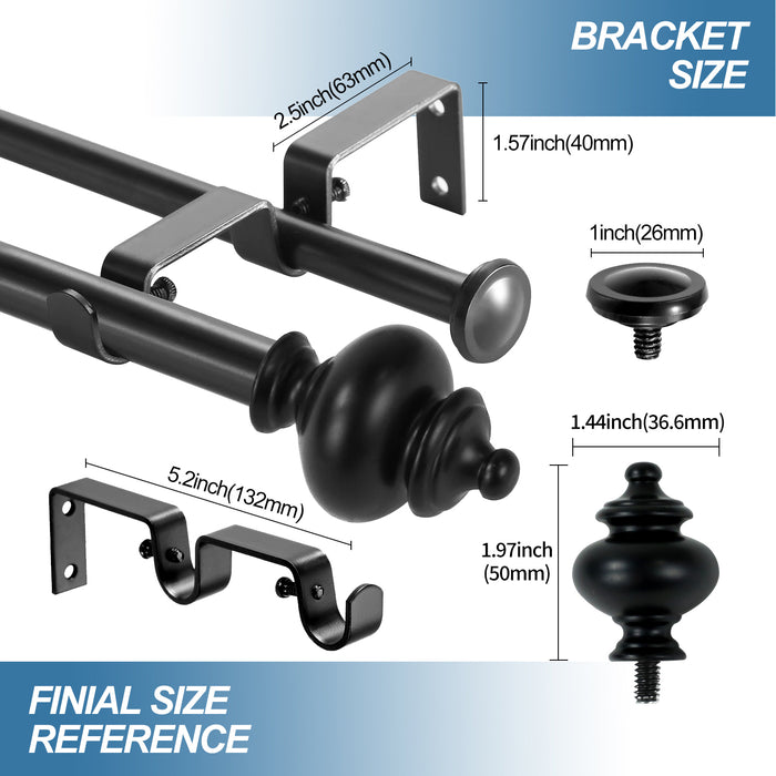 Urbanest Round Urn Adjustable Double Drapery Curtain Rod Set, 5-8"