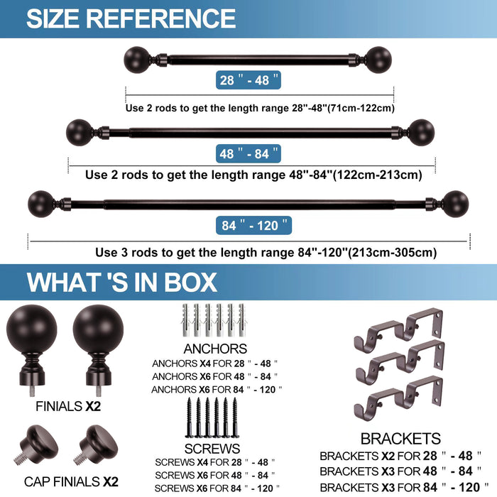 Urbanest Steel Ball Flat Button 1-inch 5-8 inch Double Drapery Curtain Window Rod Set