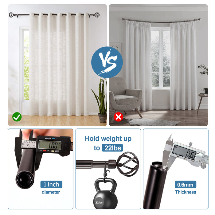 Urbanest Zeffoli Flat Button 1-inch 3-4 inch Double Drapery Curtain Window Rod Set