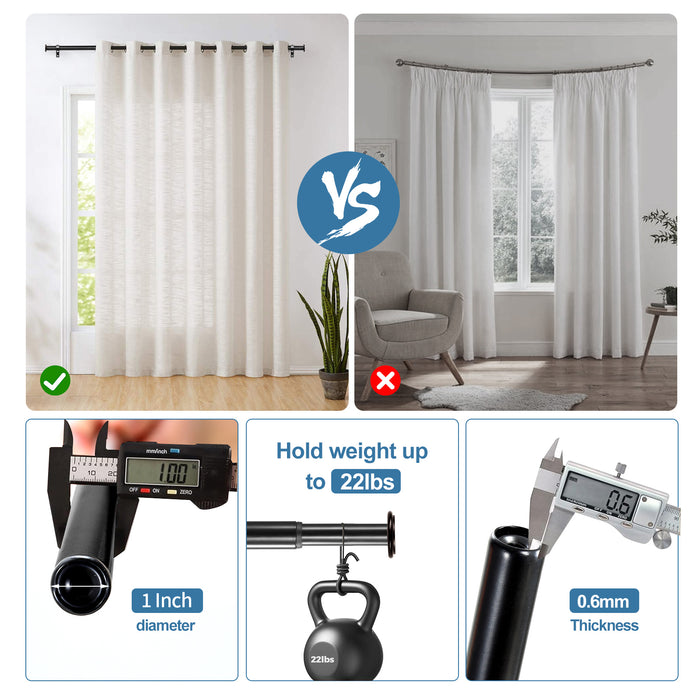 Urbanest Bouton Flat Button 1-inch 3-4 inch Double Drapery Curtain Window Rod Set
