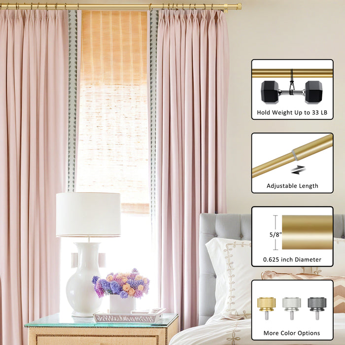 Urbanest 5/8" Diameter Adjustable Double Drapery Curtain Rod Set with Poignee Finials, 28"-48"/48"-84"/84"-120", Gun Metal, Pewter, Matte Gold