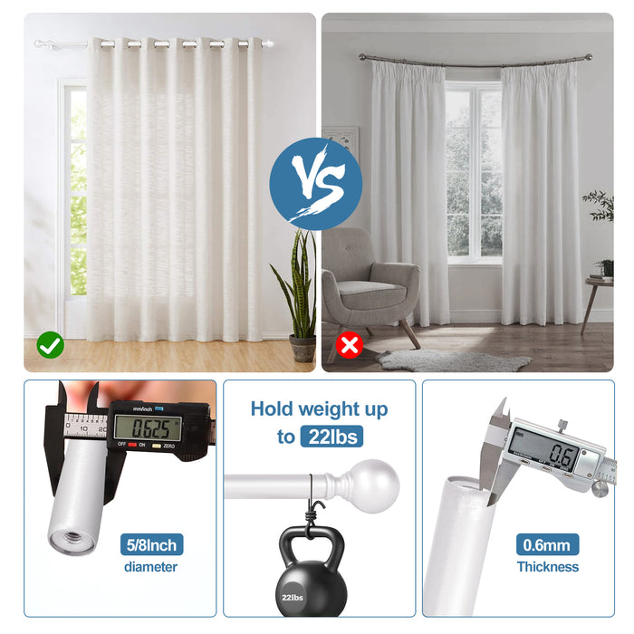 Urbanest Ball Adjustable Double Drapery Curtain Rod Set, 5/8, 28-48, Glossy White