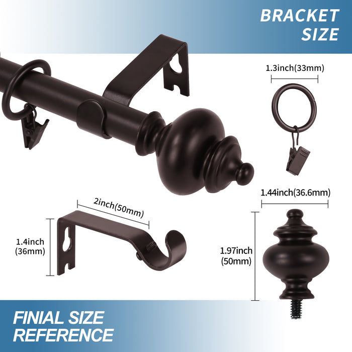 Urbanest Round Urn Adjustable Single Drapery Curtain Rod Set with Rings, 5-8"