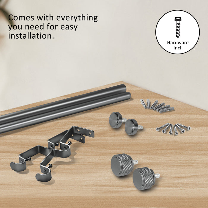 Urbanest 5/8" Diameter Adjustable Double Drapery Curtain Rod Set with Maniglia Finial, 28"-48"/48"-84"/84"-120", Gun Metal, Pewter, Matte Gold