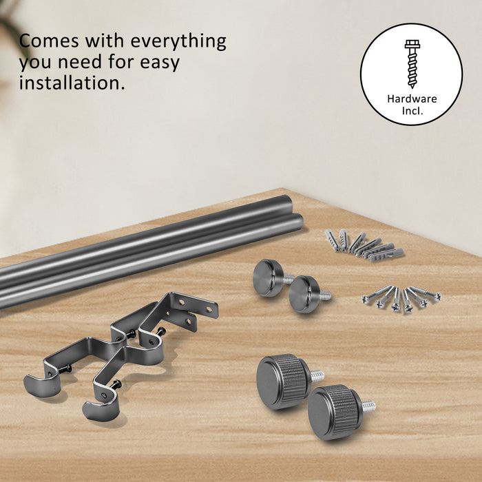 Urbanest 5/8" Diameter Adjustable Double Drapery Curtain Rod Set with Poignee Finials, 28"-48"/48"-84"/84"-120", Gun Metal, Pewter, Matte Gold