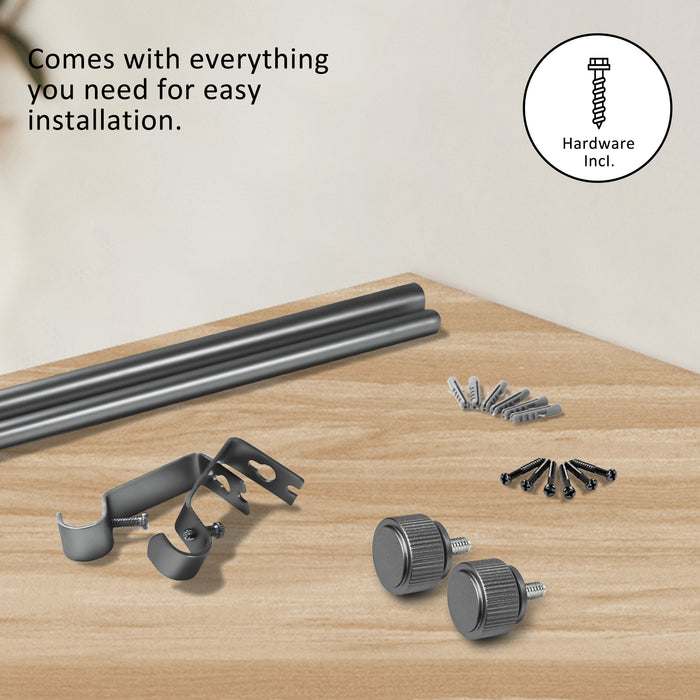 Urbanest 5/8" Diameter Adjustable Single Drapery Curtain Rod Set with Poignee Finials, 28"-48"/48"-84"/84"-120", Gun Metal, Pewter, Matte Gold