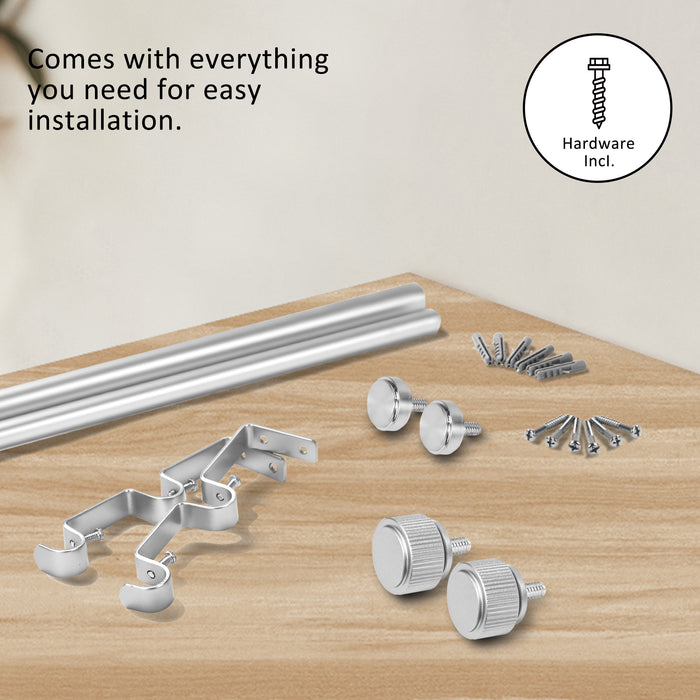 Urbanest 5/8" Diameter Adjustable Double Drapery Curtain Rod Set with Poignee Finials, 28"-48"/48"-84"/84"-120", Gun Metal, Pewter, Matte Gold