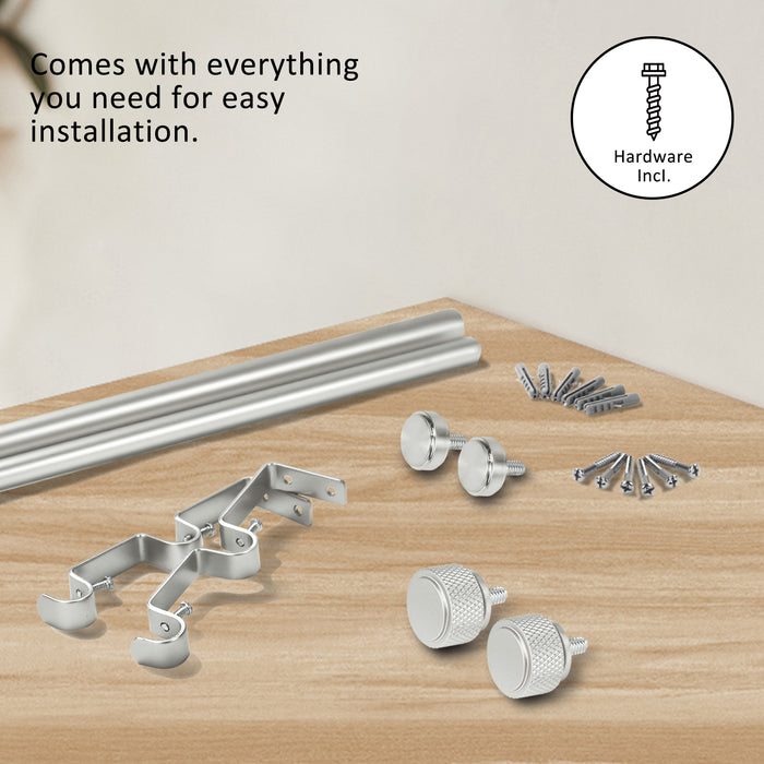Urbanest 5/8" Diameter Adjustable Double Drapery Curtain Rod Set with Maniglia Finial, 28"-48"/48"-84"/84"-120", Gun Metal, Pewter, Matte Gold