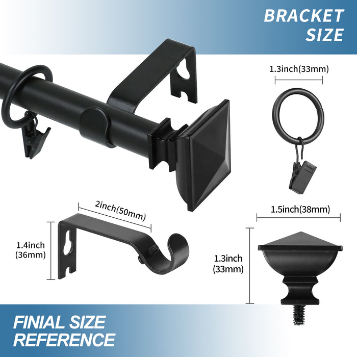 Urbanest Square Urn Adjustable Single Drapery Curtain Rod Set with Rings, 5-8"