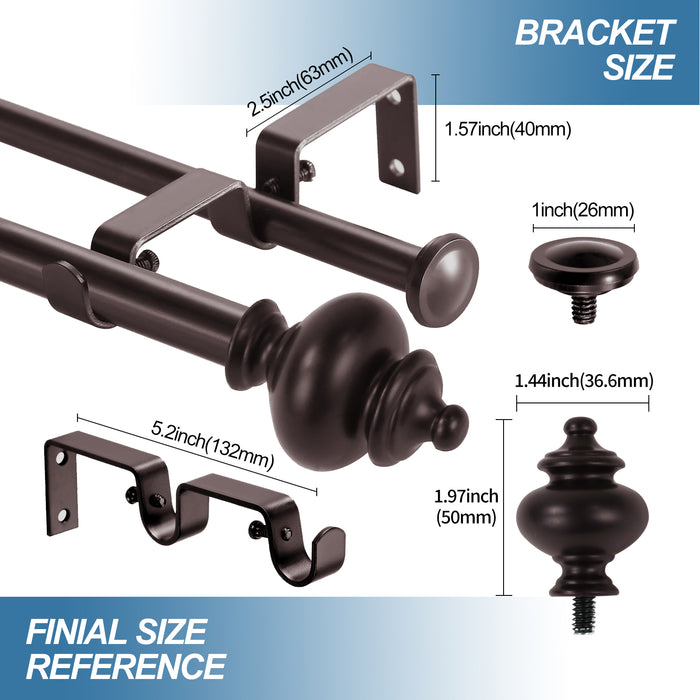 Urbanest Round Urn Adjustable Double Drapery Curtain Rod Set, 5-8"