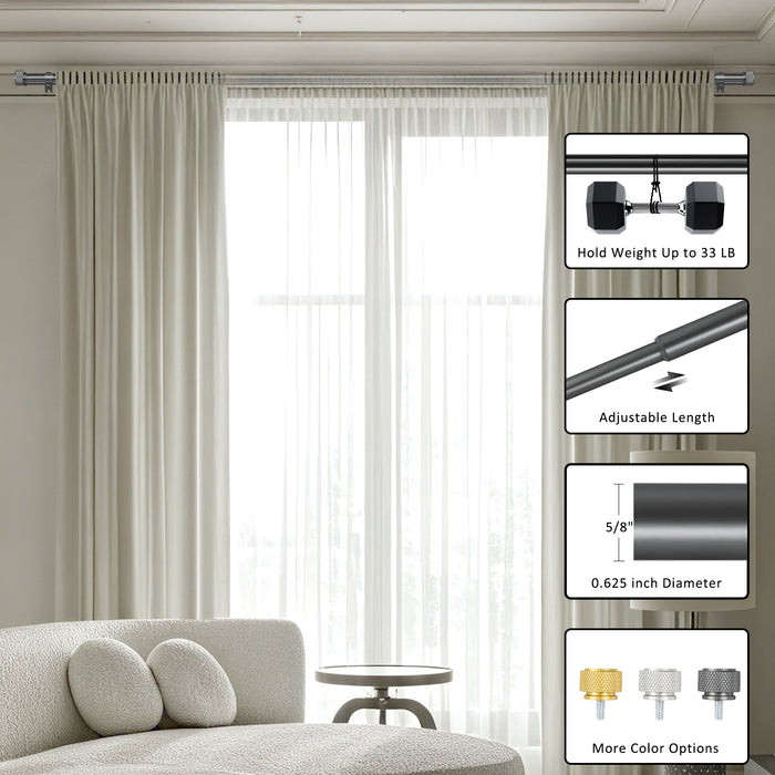 Urbanest 5/8" Diameter Adjustable Double Drapery Curtain Rod Set with Maniglia Finial, 28"-48"/48"-84"/84"-120", Gun Metal, Pewter, Matte Gold