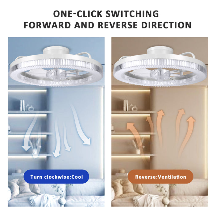 Ultra Low Profile Ceiling Fans with Lights and Remote Ultra Quiet 25 dB, 16.5" Modern Flush Mount Ceiling Fan LED Ceiling Fan Fandelier (Black, White)