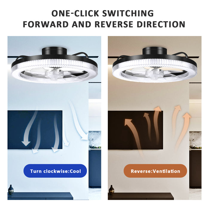 Ultra Low Profile Ceiling Fans with Lights and Remote Ultra Quiet 25 dB, 16.5" Modern Flush Mount Ceiling Fan LED Ceiling Fan Fandelier (Black, White)