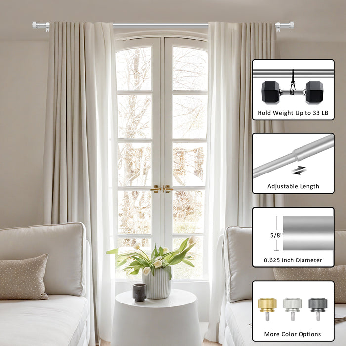 Urbanest 5/8" Diameter Adjustable Double Drapery Curtain Rod Set with Poignee Finials, 28"-48"/48"-84"/84"-120", Gun Metal, Pewter, Matte Gold