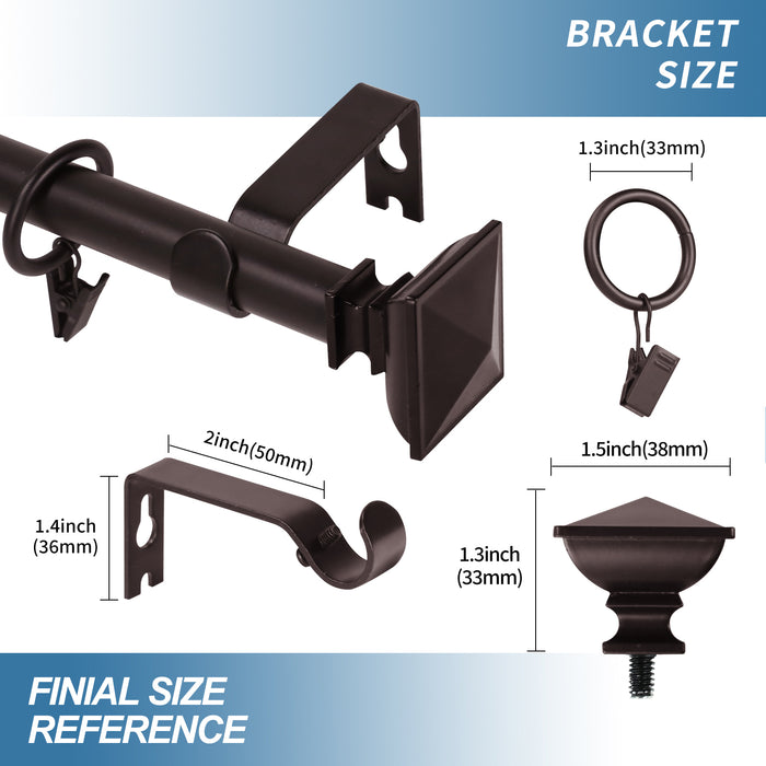 Urbanest Square Urn Adjustable Single Drapery Curtain Rod Set with Rings, 5-8"