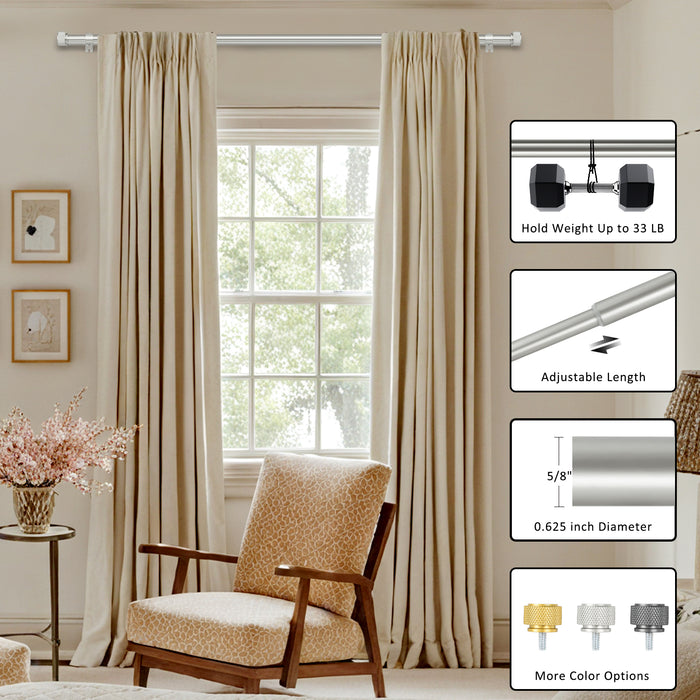 Urbanest 5/8" Diameter Adjustable Double Drapery Curtain Rod Set with Maniglia Finial, 28"-48"/48"-84"/84"-120", Gun Metal, Pewter, Matte Gold