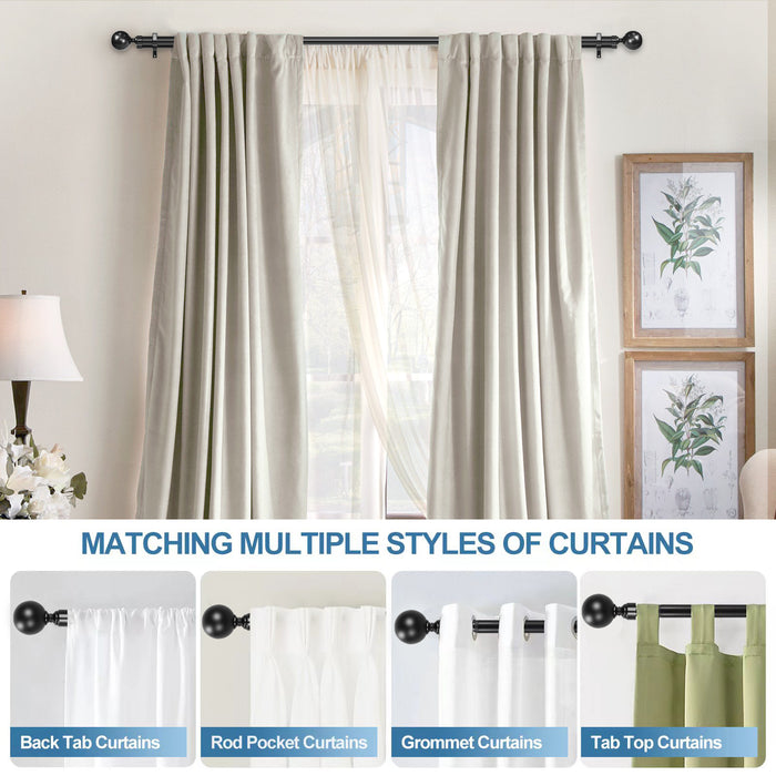 Urbanest Steel Ball Flat Button 1" 3/4" Double Drapery Curtain Window Rod Set