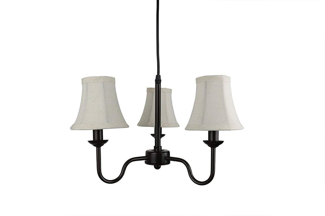 Portable Shire 3-Light Chandelier with Natural Linen Bell Shades