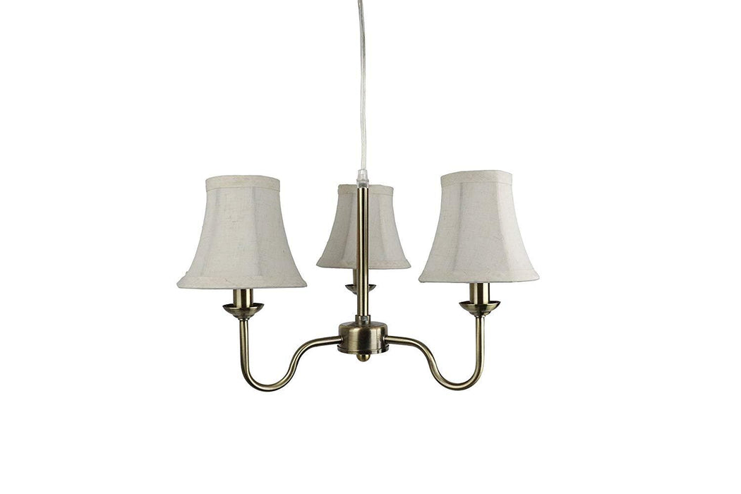 Portable Shire 3-Light Chandelier with Natural Linen Bell Shades