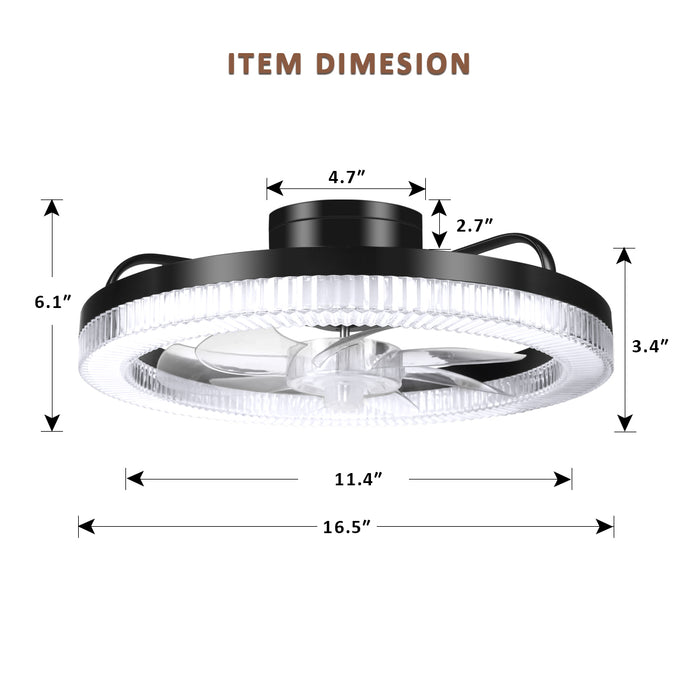 Ultra Low Profile Ceiling Fans with Lights and Remote Ultra Quiet 25 dB, 16.5" Modern Flush Mount Ceiling Fan LED Ceiling Fan Fandelier (Black, White)