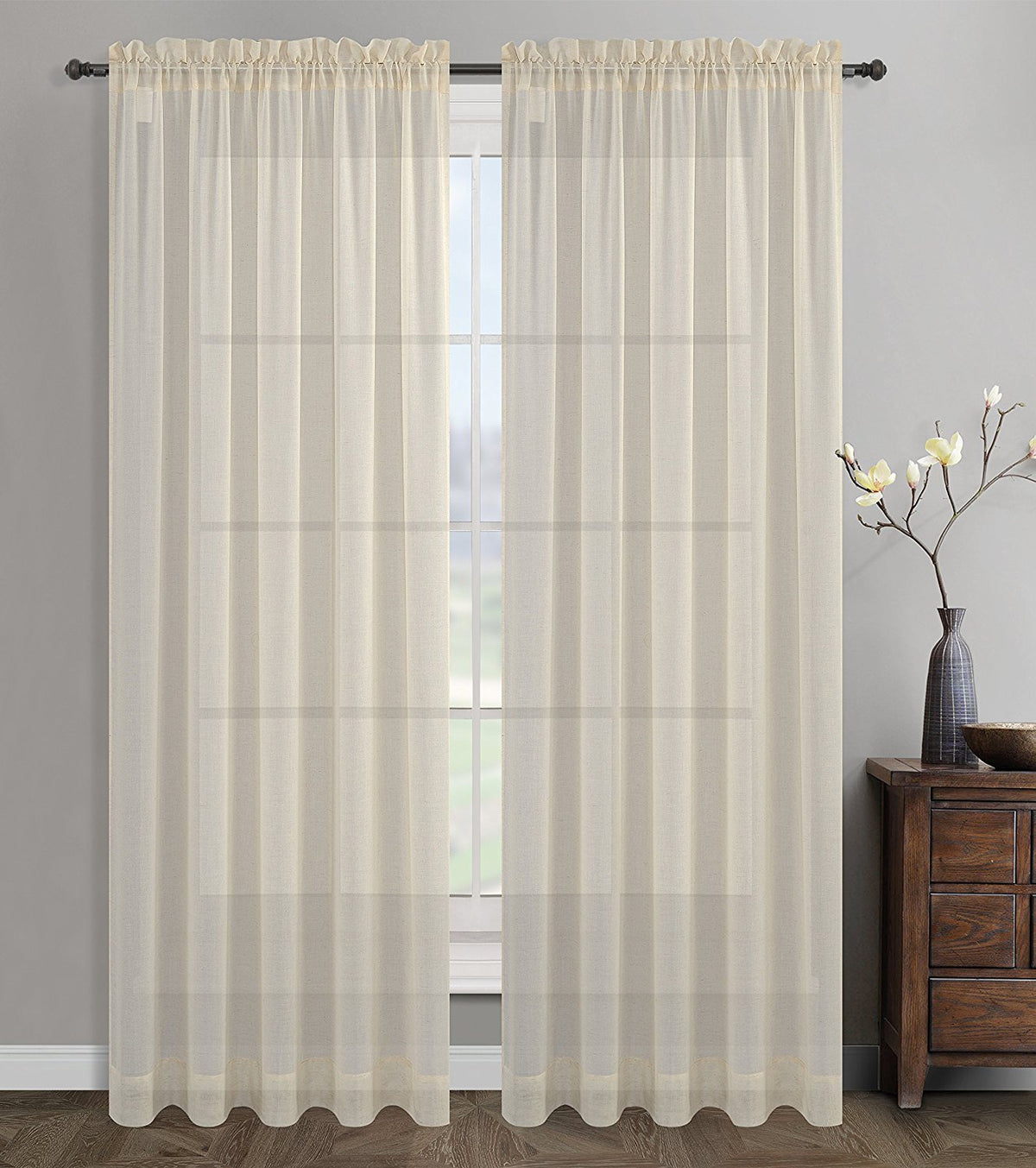 Sahara Linen Sheer Curtain Drapery Panels, Rod Pockets - 3 Colors ...