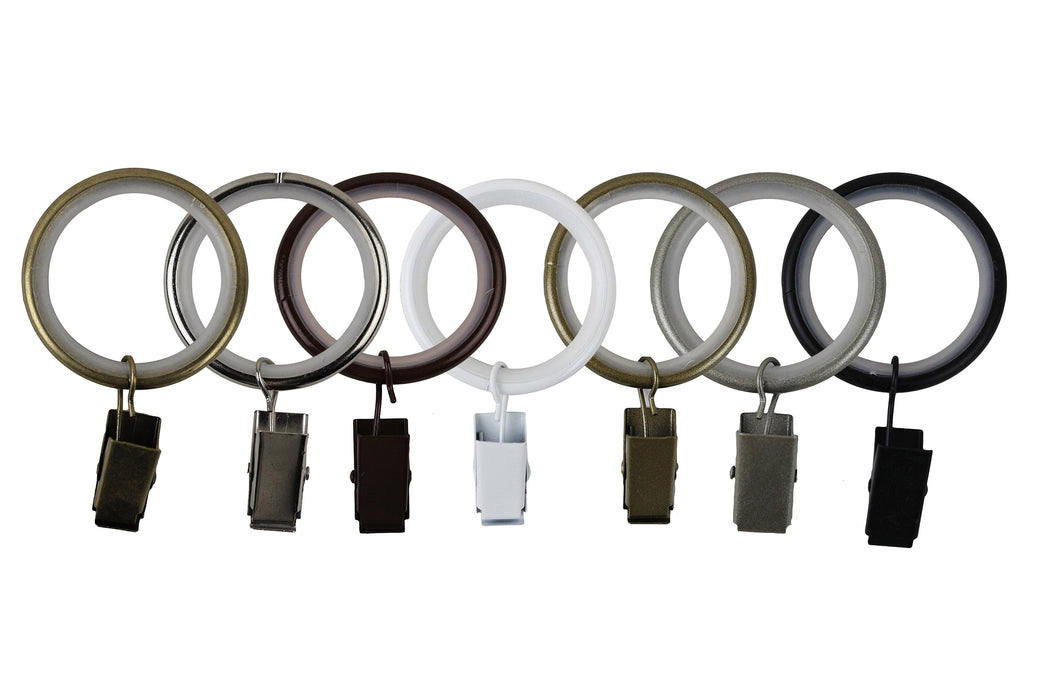 1 1/2" Curtain Drapery Rings with Clips, Nylon Inserts Quiet & Smooth - 7 Finishes